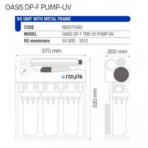 Система зворотного осмосу Atlas Filtri Oasis DP-F PUMP-UV з каркасом RE6075360