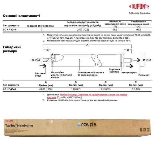 Мембранный элемент DuPont TapTeс LCHF-4040 (10,3 bar/10,6 м3/сутки) Мембранный элемент DuPont TapTeс LCHF-4040 (10,3 bar/10,6 м3/сутки)