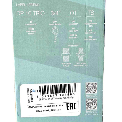 Тройной корпус ATLAS Filtri 10 DP TRIO 3/4" OT 10" ZA3310680