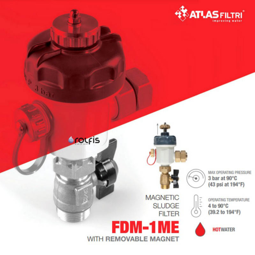 Фильтр магнитный Atlas Filtri FDM-1P  3/4" 90°C/600 μ/3 bar RE6170181